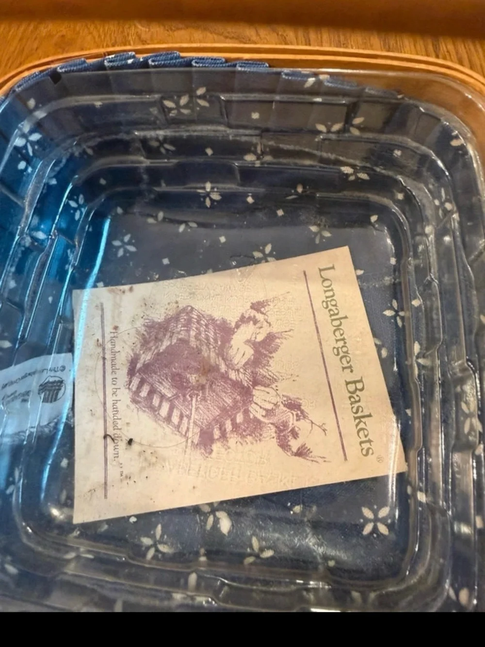 Longaberger Woven Basket with Blue Floral Liner